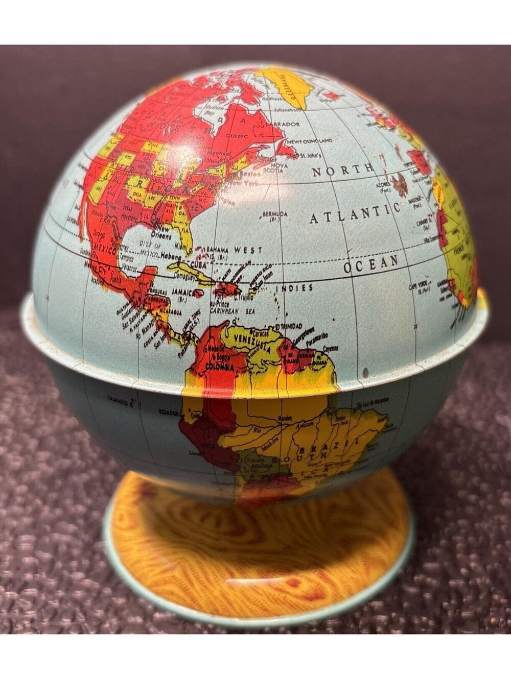 NEW NWOT NOS Vintage Globe World Bank Tin Toy Coin Bank USA Global Bank